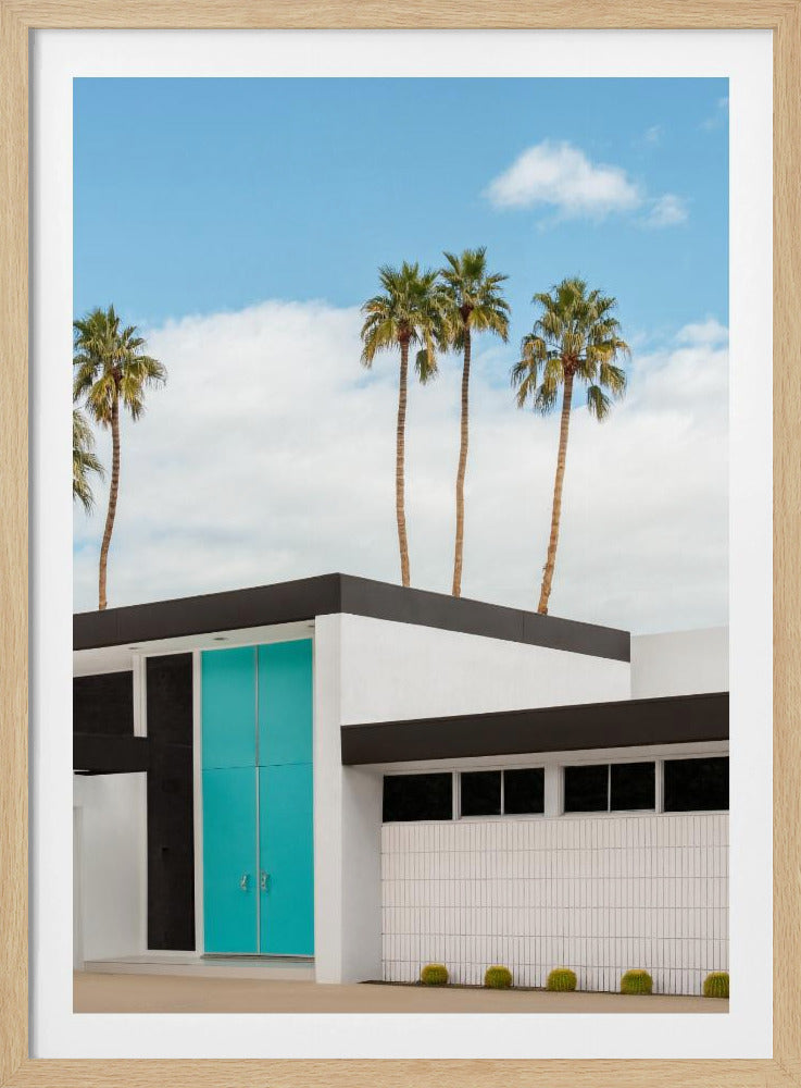 Türkisblaue Türen an einem modernen Haus | Poster