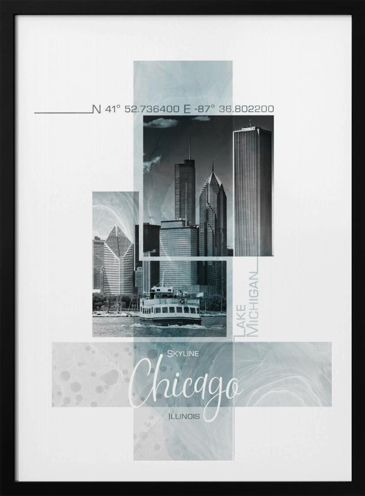 Posterkunst CHICAGO Skyline | türkisfarbener Marmor | Poster