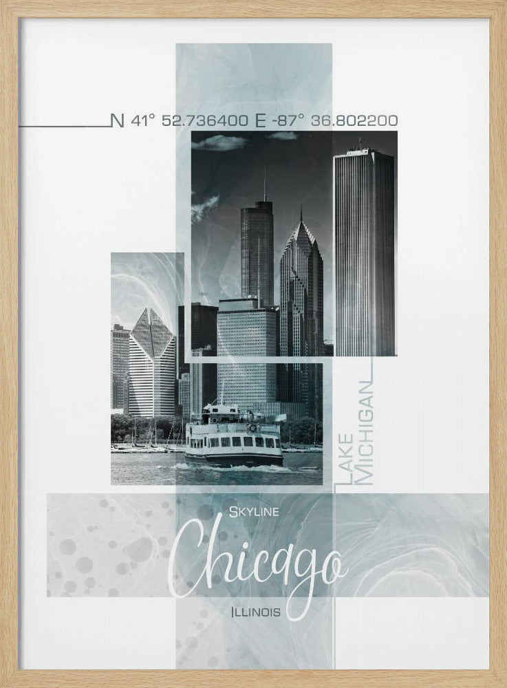 Posterkunst CHICAGO Skyline | türkisfarbener Marmor | Poster