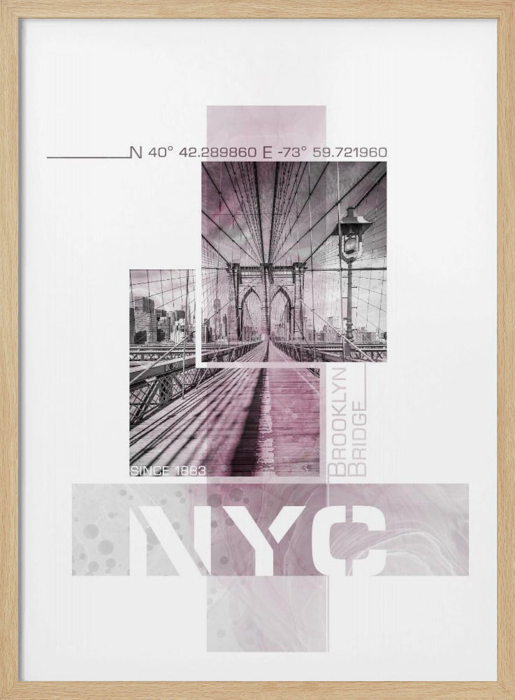 Posterkunst NYC Brooklyn Bridge | rosa Marmor | Poster