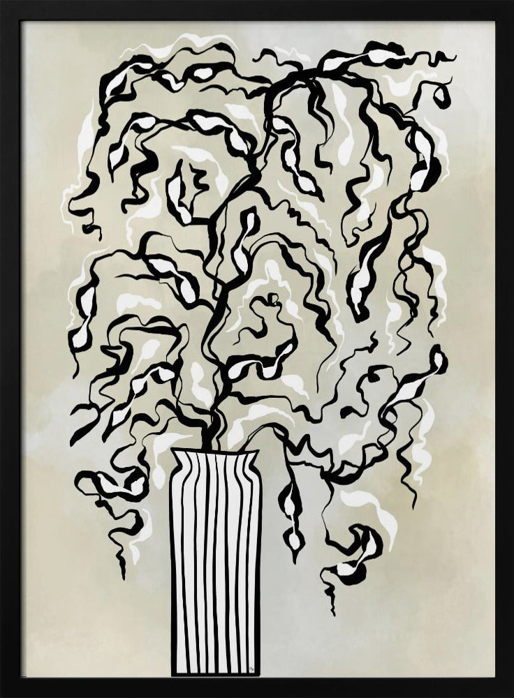 Stilisierte Pflanze in einer gestreiften Vase | Poster