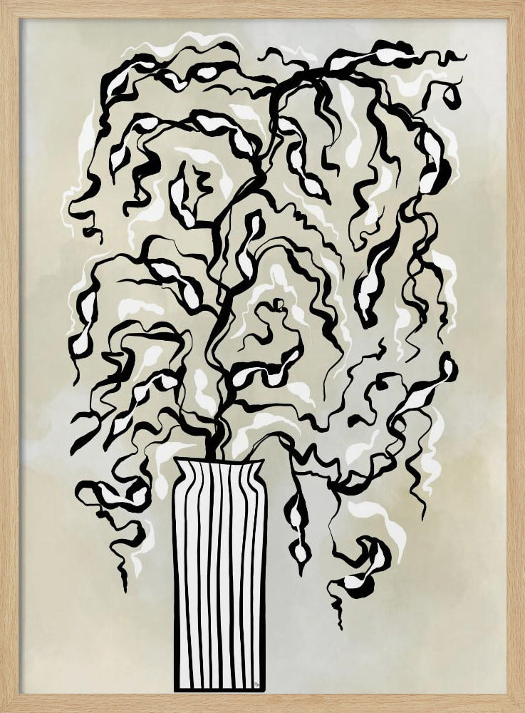Stilisierte Pflanze in einer gestreiften Vase | Poster