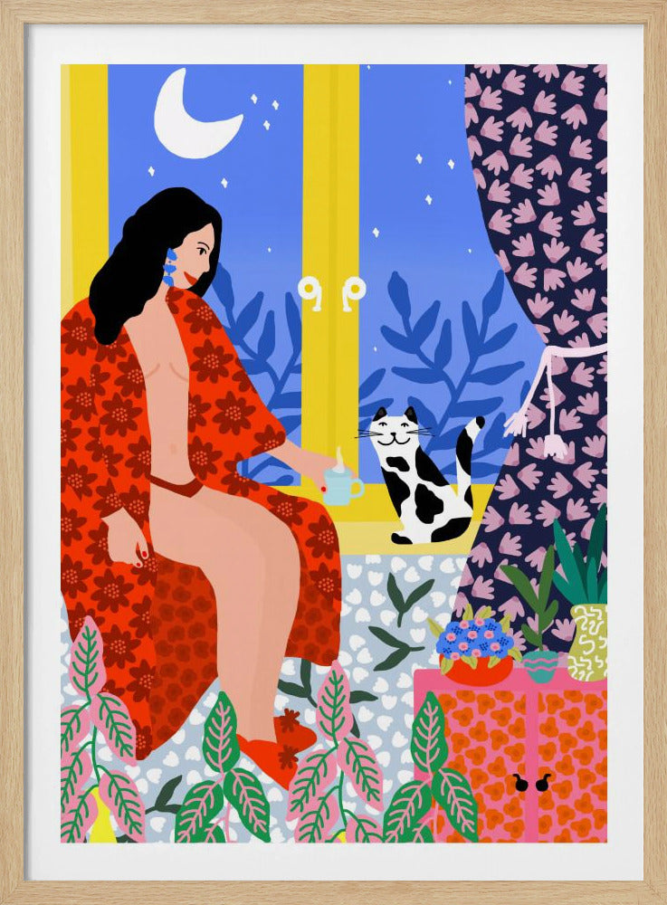 Abendtee mit Katze | Poster