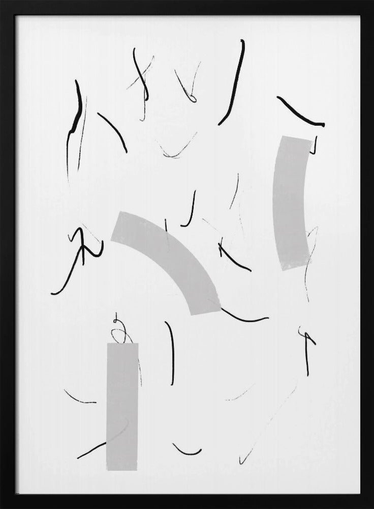 Fließende schwarze Linien und weiche graue Formen | Poster