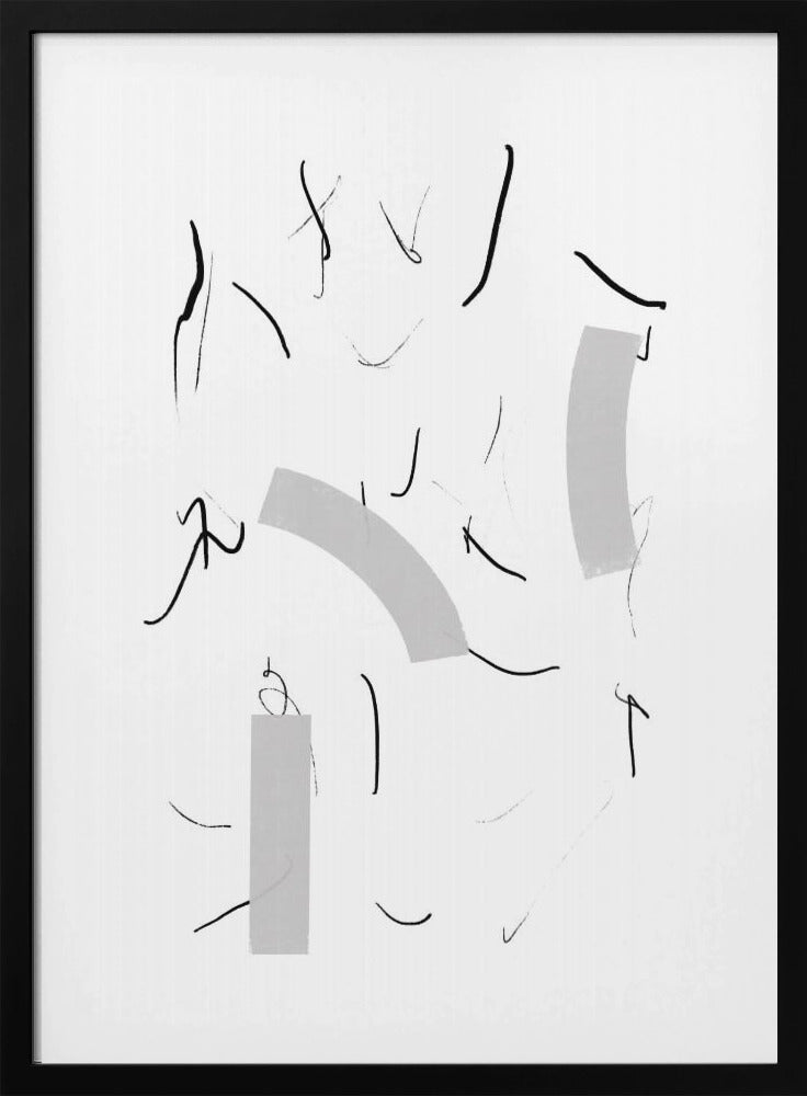 Fließende schwarze Linien und weiche graue Formen | Poster