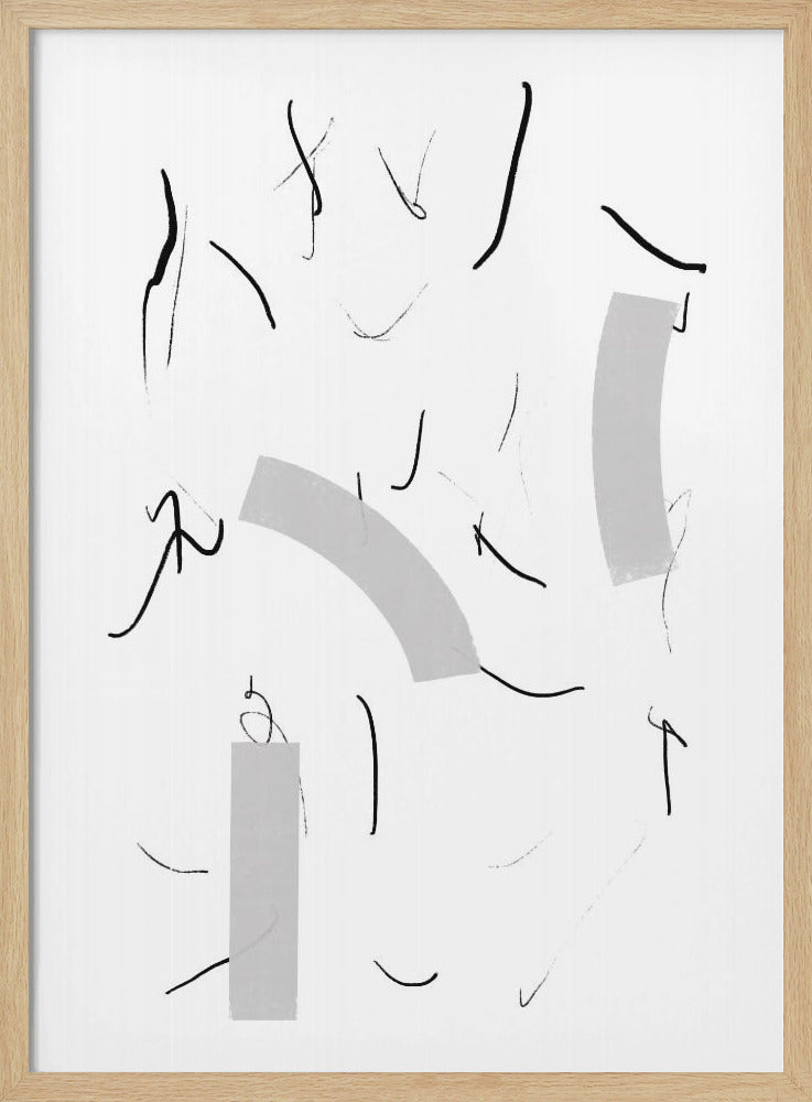 Fließende schwarze Linien und weiche graue Formen | Poster