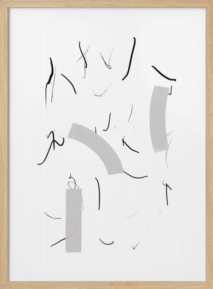 Fließende schwarze Linien und weiche graue Formen | Poster