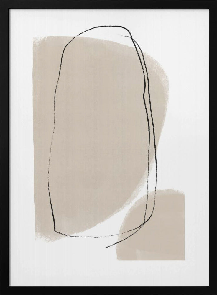 Weiche beige Formen und fließende schwarze Linien | Poster