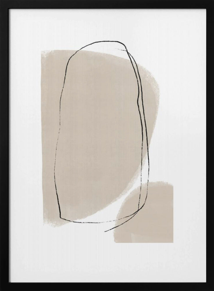 Weiche beige Formen und fließende schwarze Linien | Poster