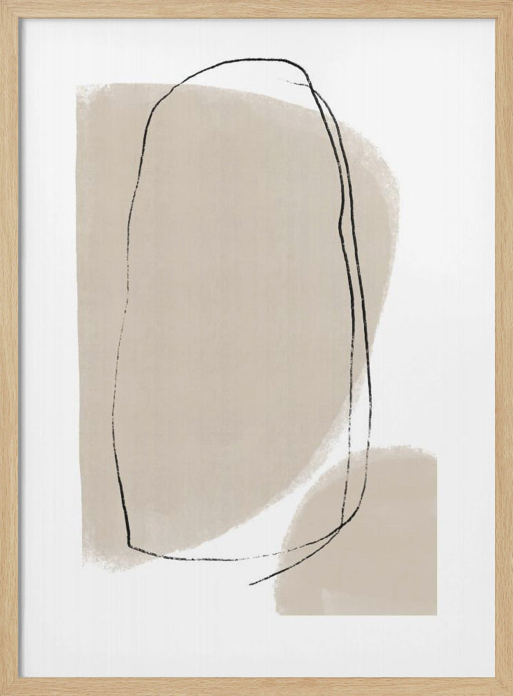 Weiche beige Formen und fließende schwarze Linien | Poster