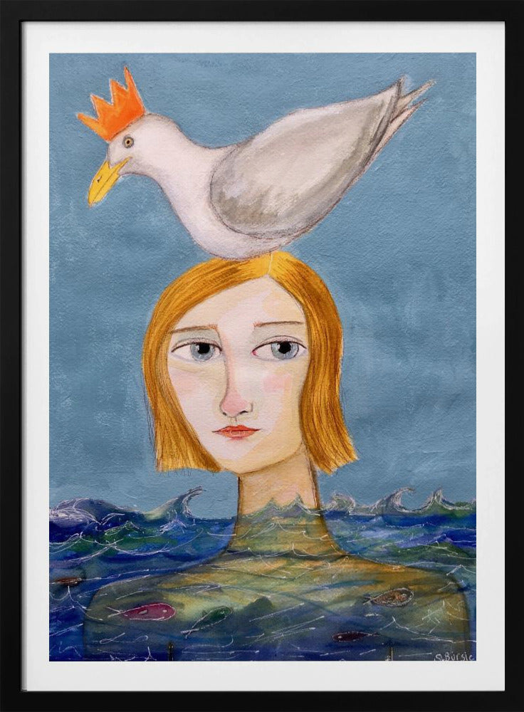 Schwimmerin mit Möwe | Poster