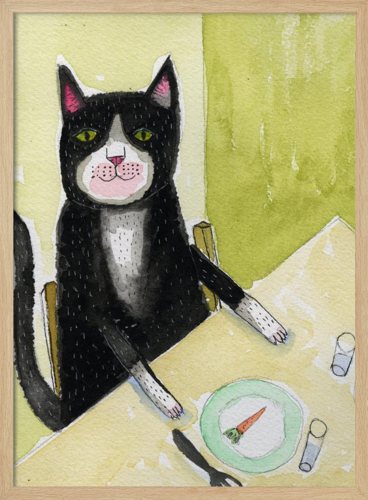 Katze beim Abendessen | Poster