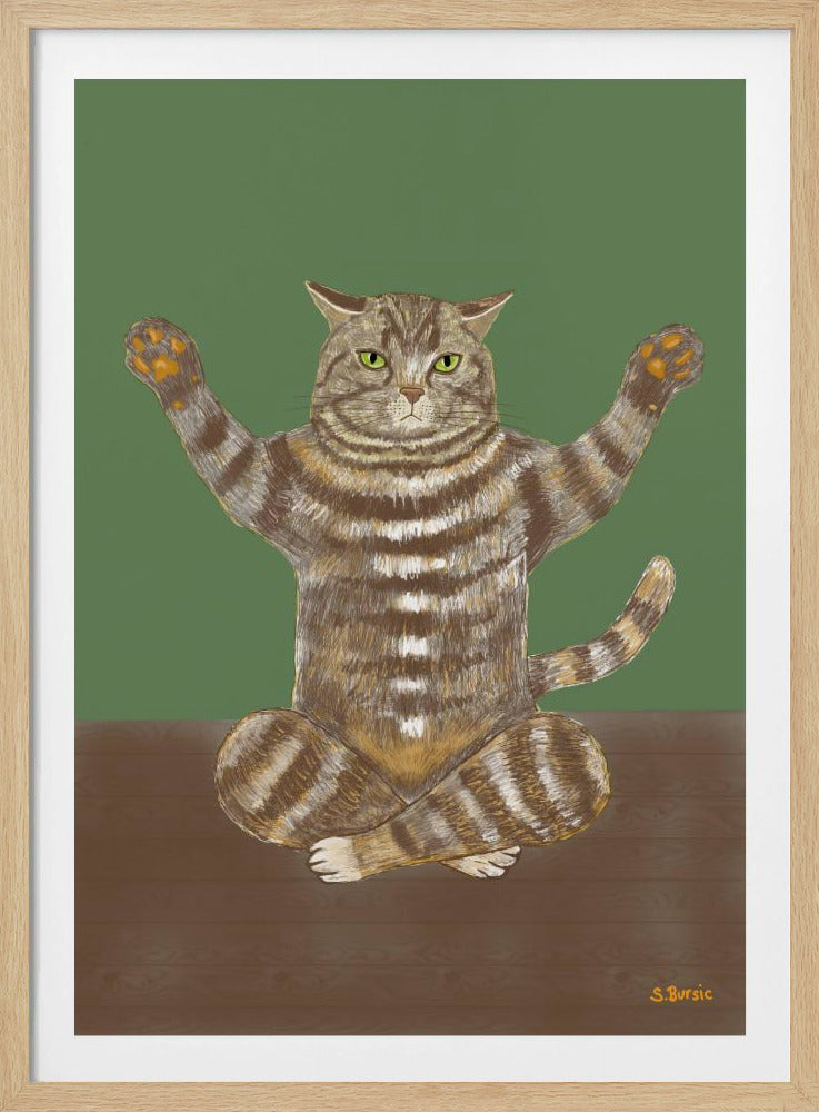 Yoga-Katze grüner Hintergrund | Poster