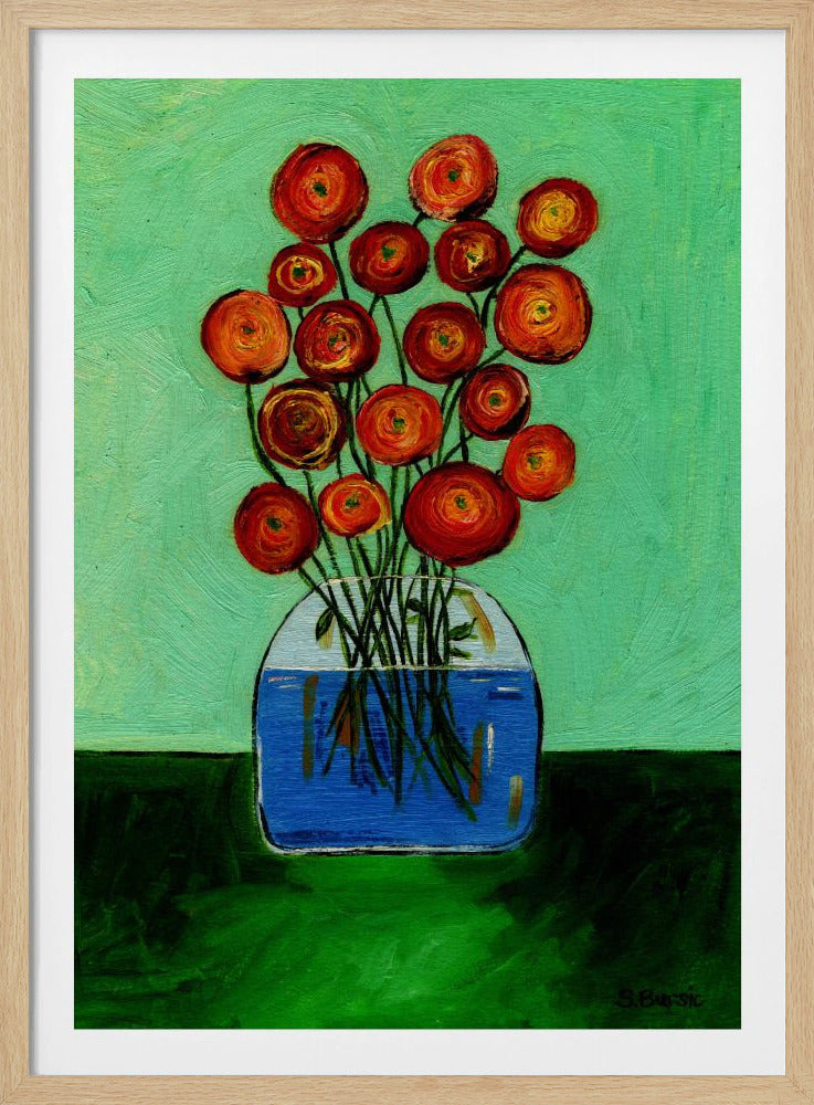 Mohnblumen in der Vase, grüne Version | Poster