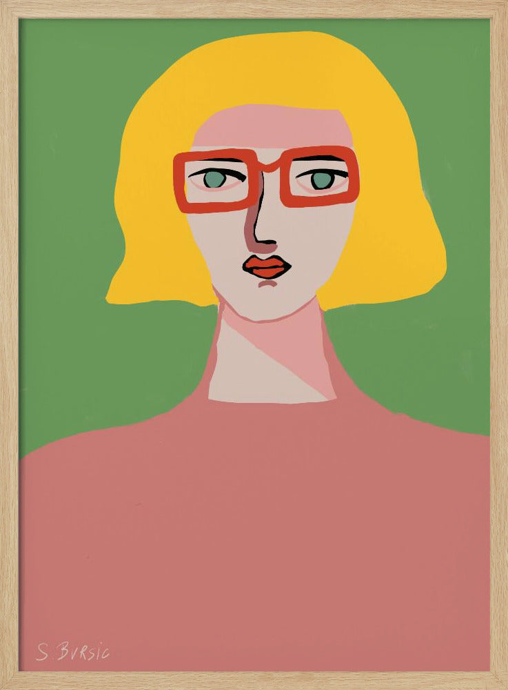 Dame mit goldenem Haar und roter Brille | Poster