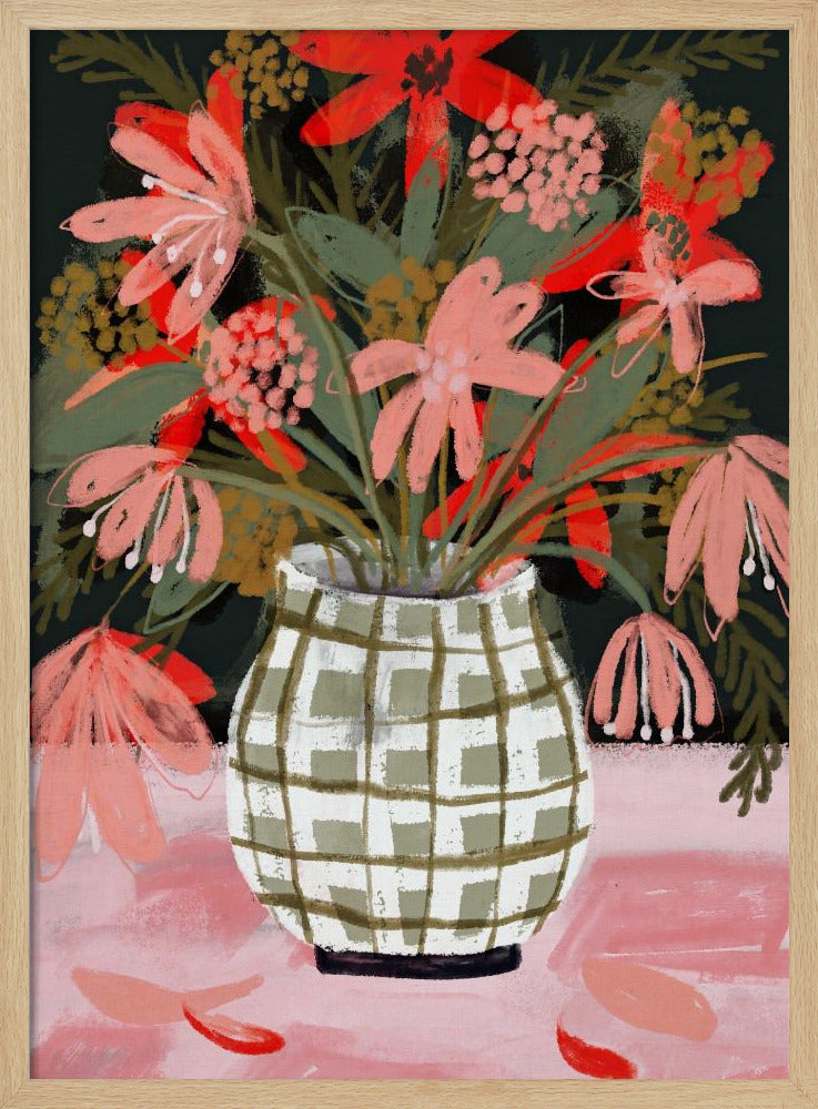 Blütenblätter in gemusterter Vase | Poster