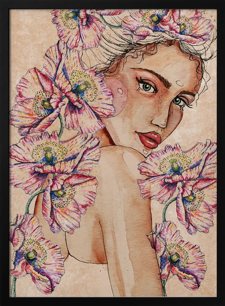 Frau mit Mohnblumen | Poster
