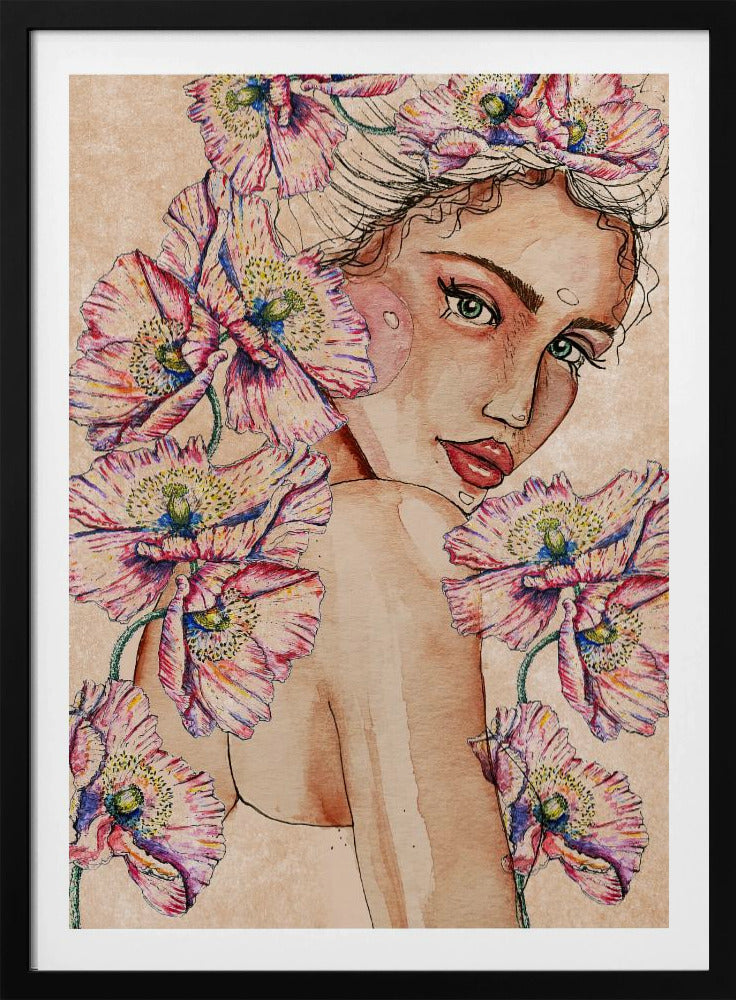 Frau mit Mohnblumen | Poster