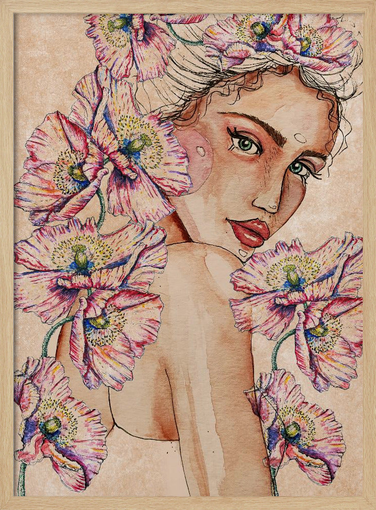 Frau mit Mohnblumen | Poster