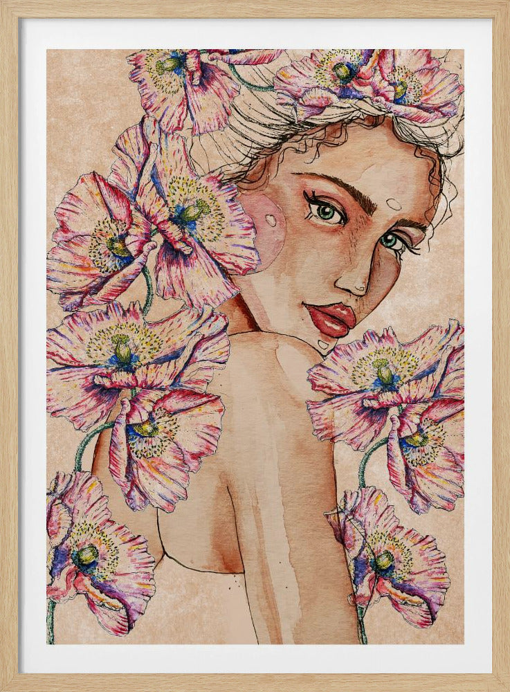 Frau mit Mohnblumen | Poster