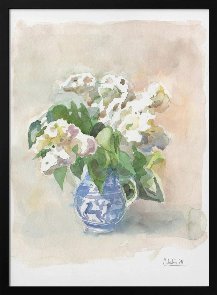 Weißer Flieder in einer Vase, Aquarell. | Poster