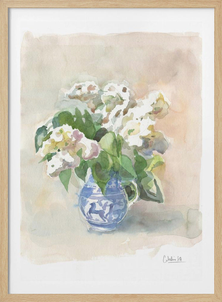 Weißer Flieder in einer Vase, Aquarell. | Poster