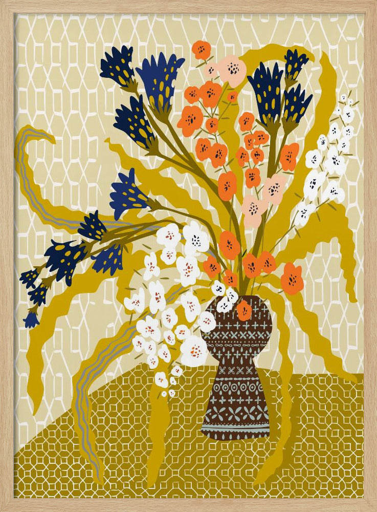 Florales zeitgenössisches Stillleben Senfgelb | Poster