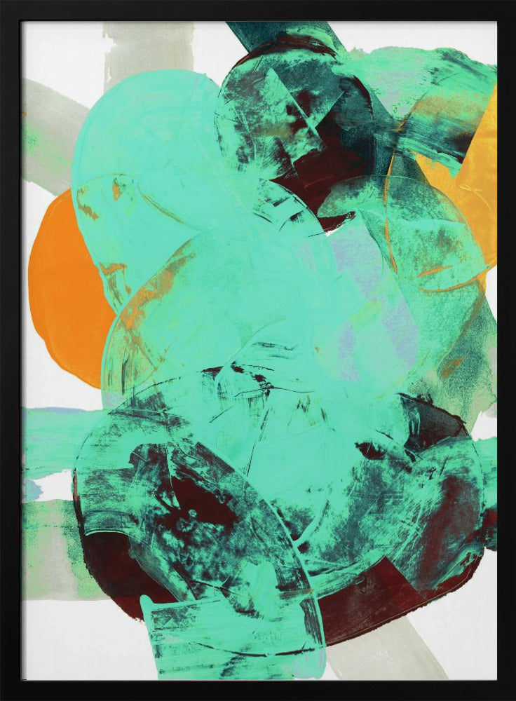 Aqua Teal Burgundy Orange Neutral White Abstract 1 | Poster
