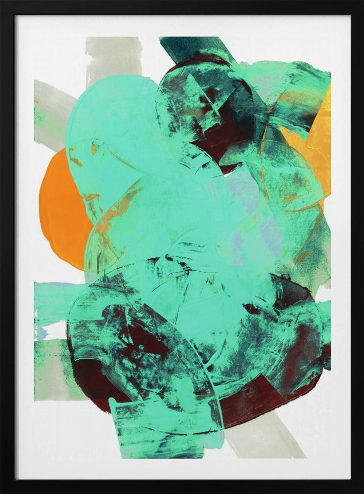 Aqua Teal Burgundy Orange Neutral White Abstract 1 | Poster