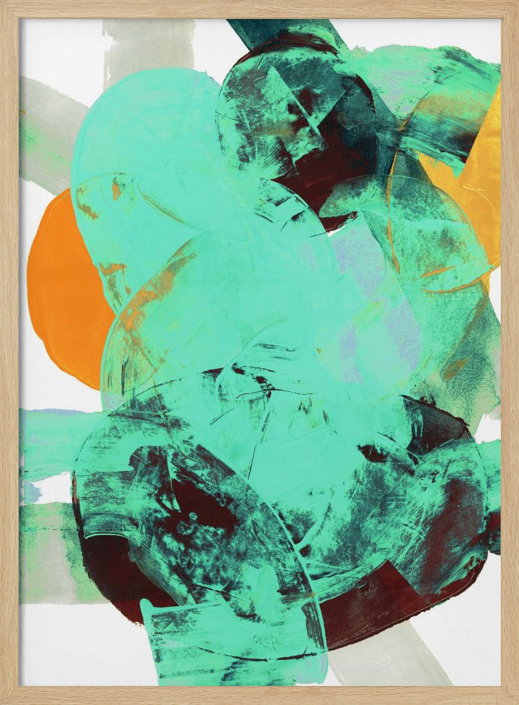 Aqua Teal Burgundy Orange Neutral White Abstract 1 | Poster