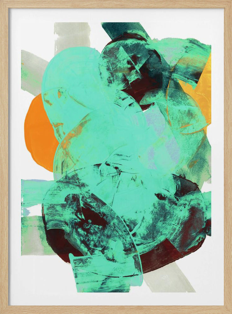Aqua Teal Burgundy Orange Neutral White Abstract 1 | Poster