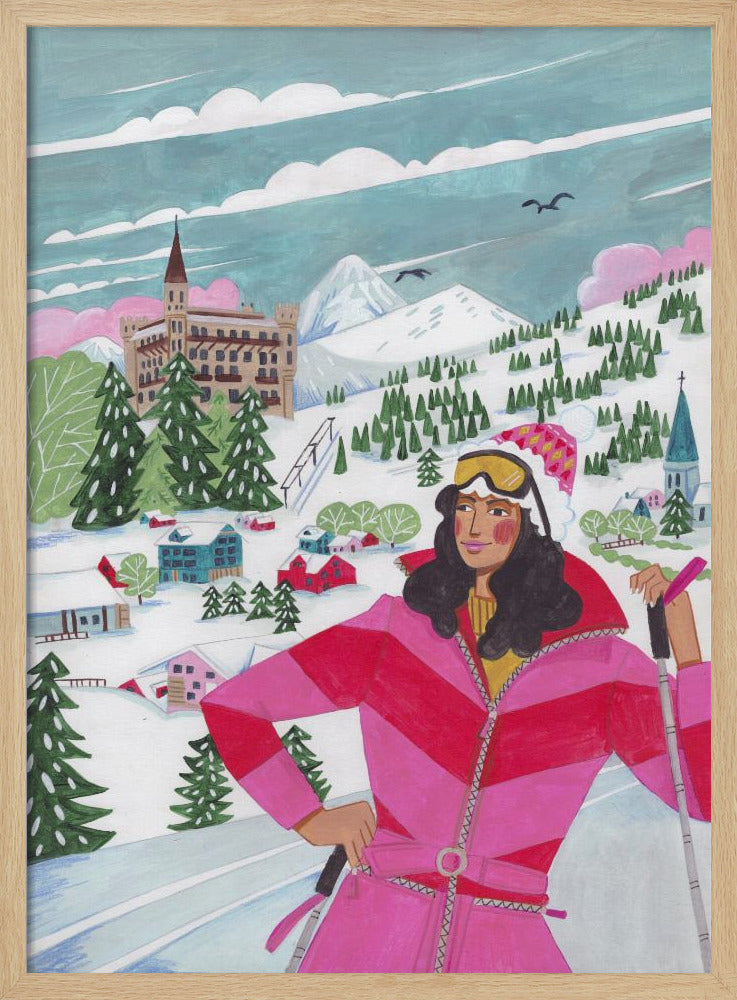Winterlandschaft Frau Skifahren | Poster