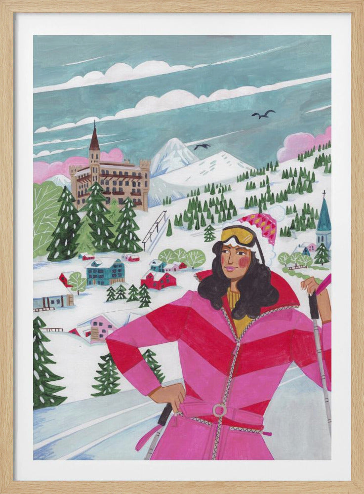 Winterlandschaft Frau Skifahren | Poster