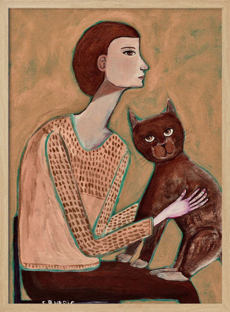 Frau mit Katze | Poster