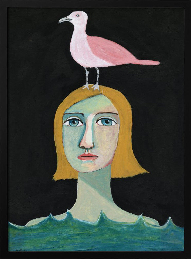 Schwimmendes Mädchen mit rosa Möwe | Poster