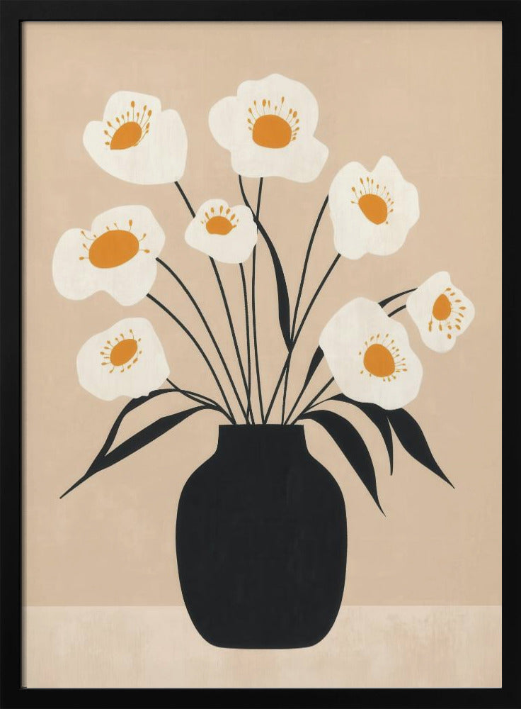 Weiße Blumen in schwarzer Vase | Poster