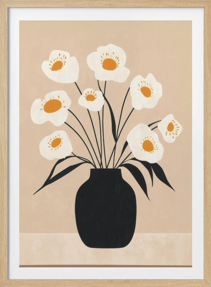Weiße Blumen in schwarzer Vase | Poster