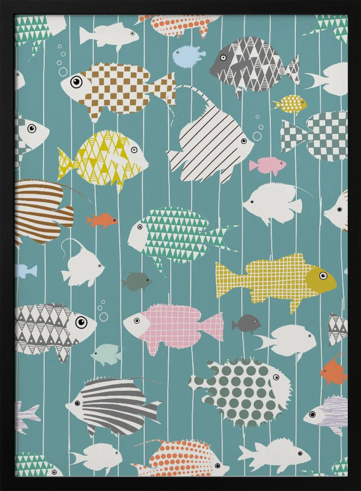 Frischer Fisch auf blaugrünem Muster | Poster