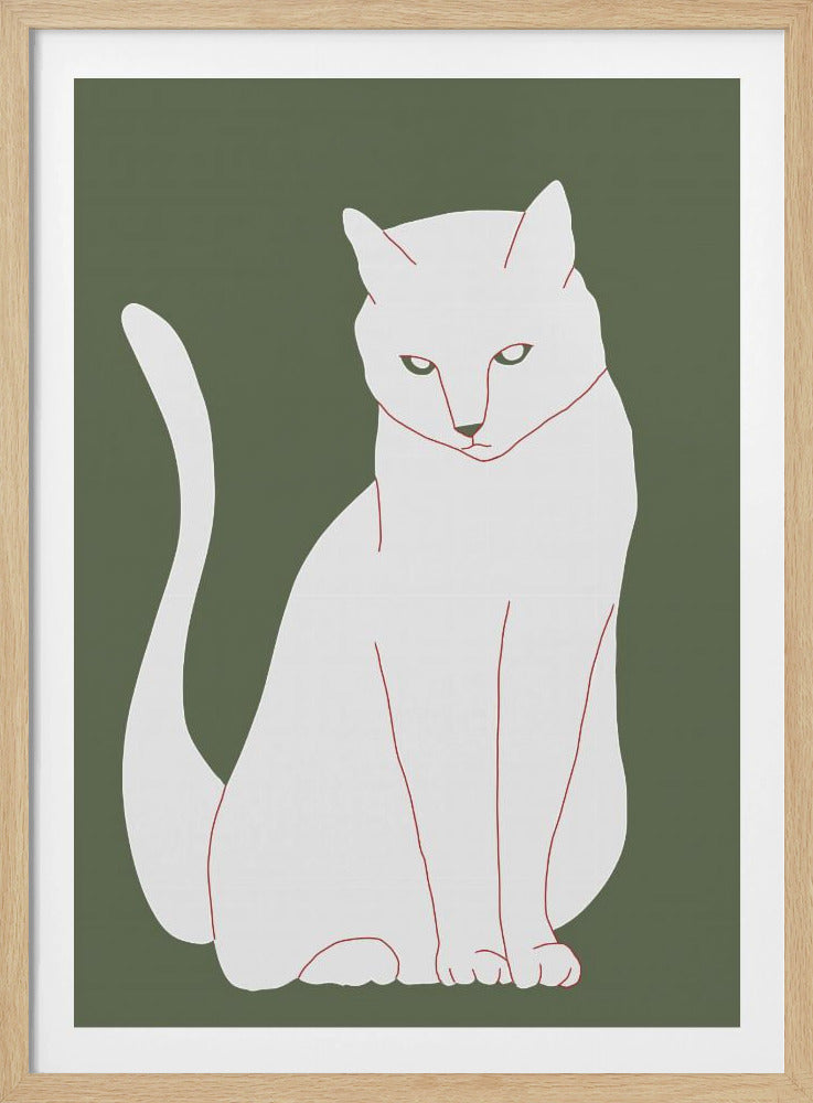 Weiße und grüne Katze | Poster