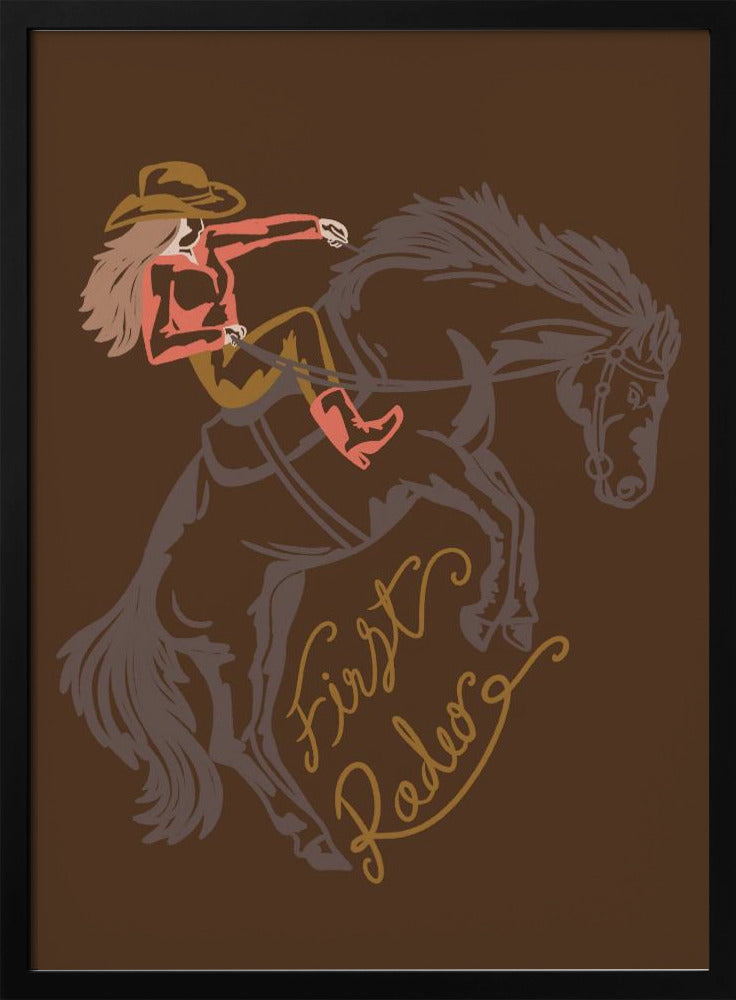 Cowgirl reitet auf einem sich aufbäumenden Pferd | Poster