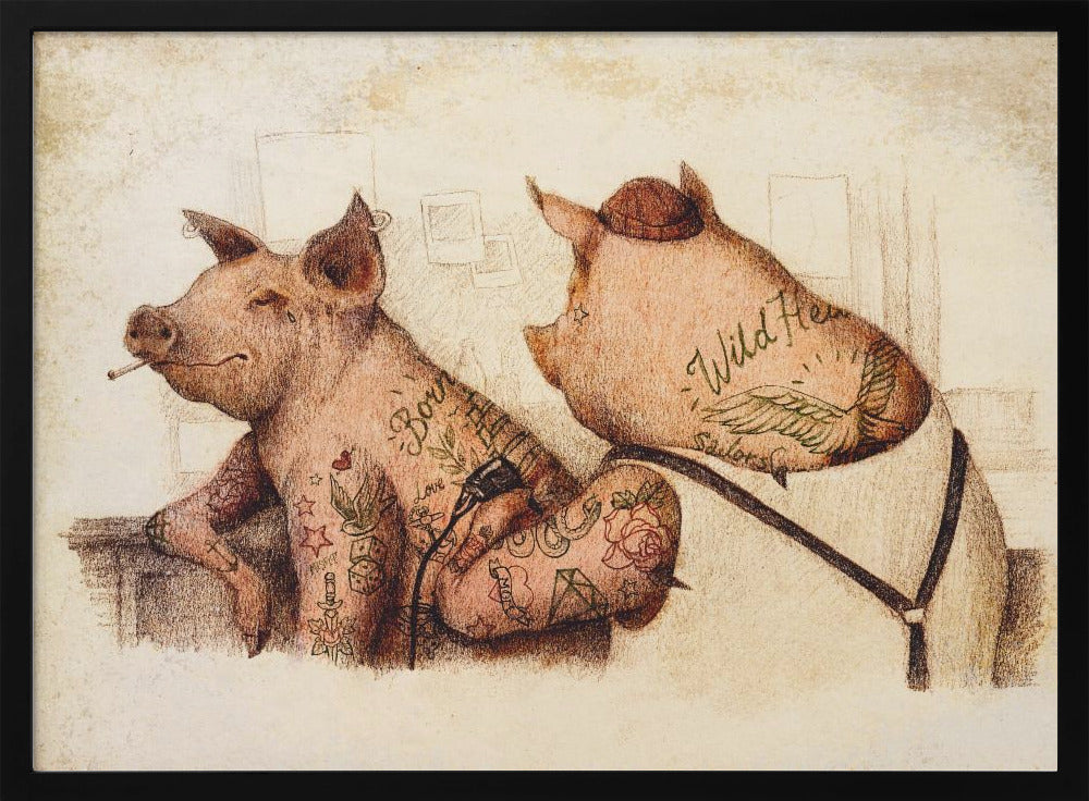 Tätowierte Schweine im Vintage-Stil | Poster