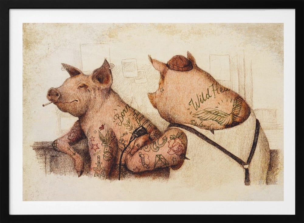 Tätowierte Schweine im Vintage-Stil | Poster