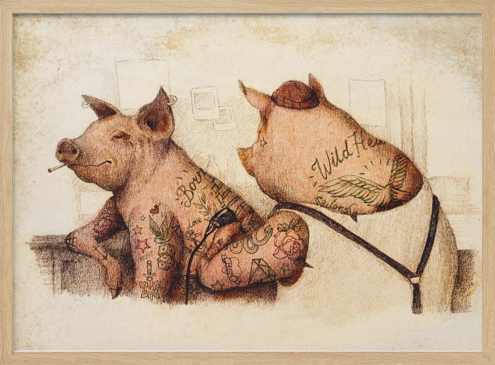 Tätowierte Schweine im Vintage-Stil | Poster