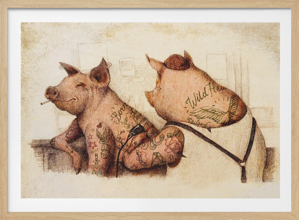 Tätowierte Schweine im Vintage-Stil | Poster