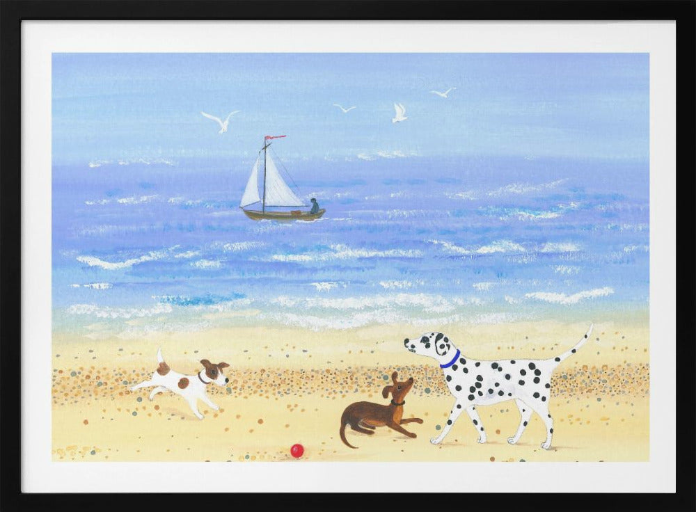 Hund spielt am Strand | Poster