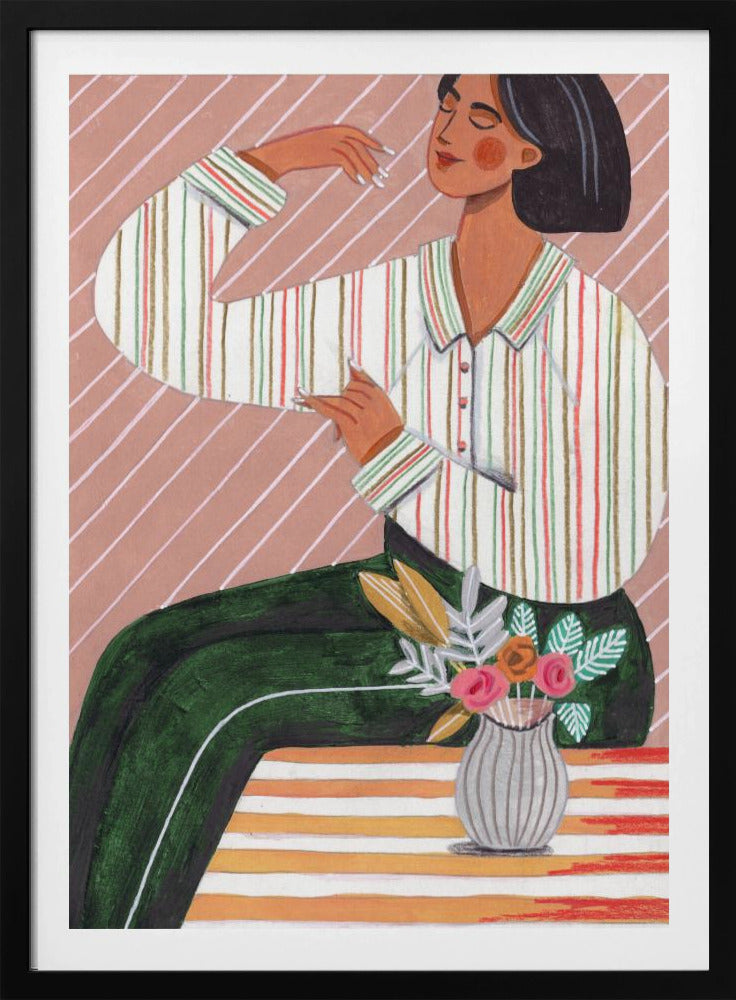 Woman in Stripes Shirt and Green Pants | Poster