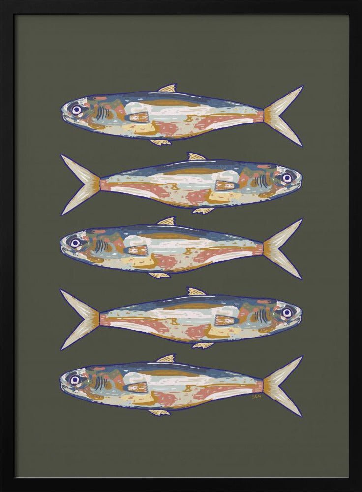 Fünf Fische in einer Reihe | Poster