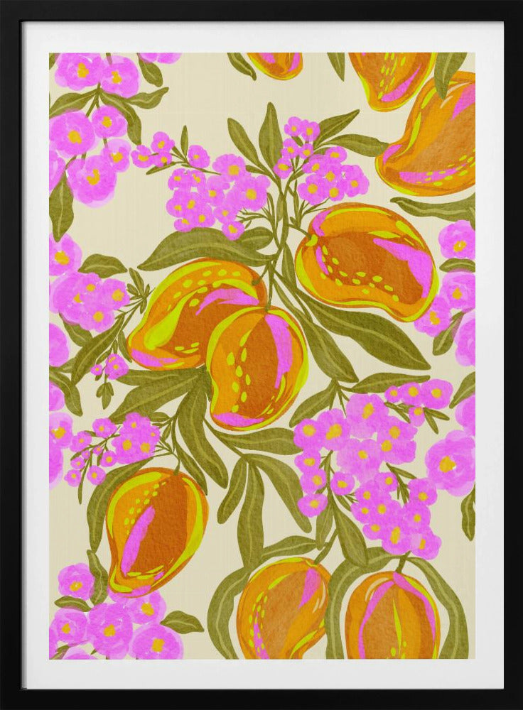 Tropisches Thema mit üppigen Mangos und Blumen | Poster