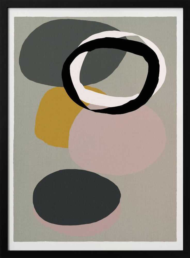 Abstract Circles in Muted Tones with Black Ring | Poster