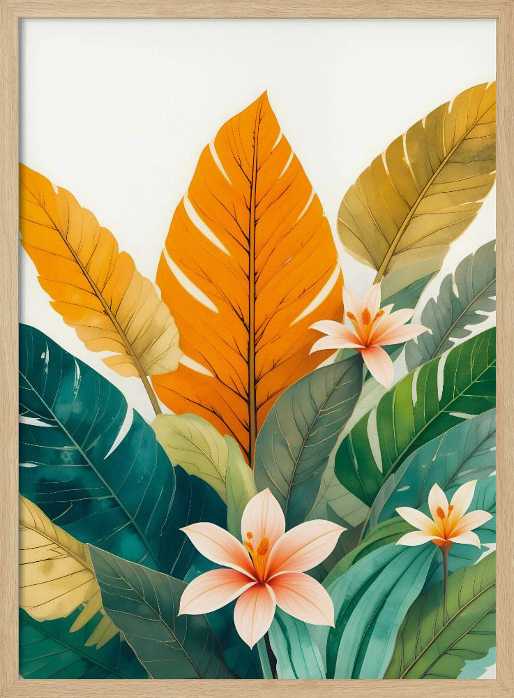 Tropische Blätter und zarte Blüten | Poster